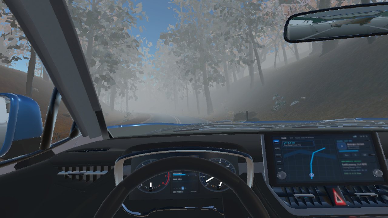 Dense woodland valley fog seen from the VR cockpit on Meta Quest 3